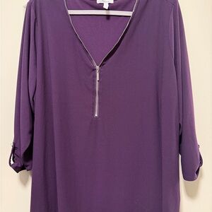89th & Madison Deep Purple Blouse‎ with Zipper Detail